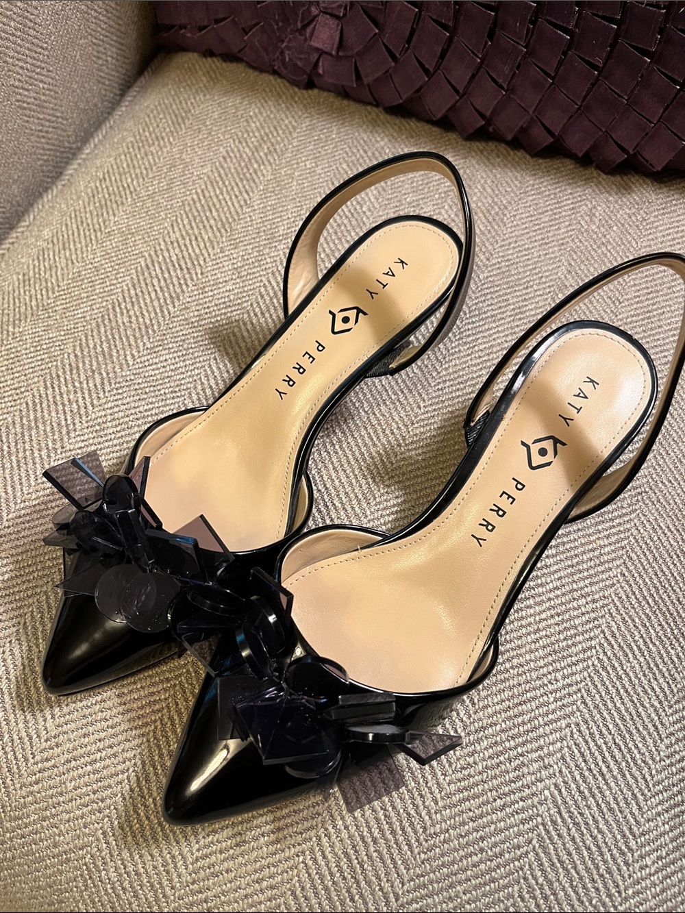 Katy Perry Black Patent Embellshed Pointed Slingback Pumps